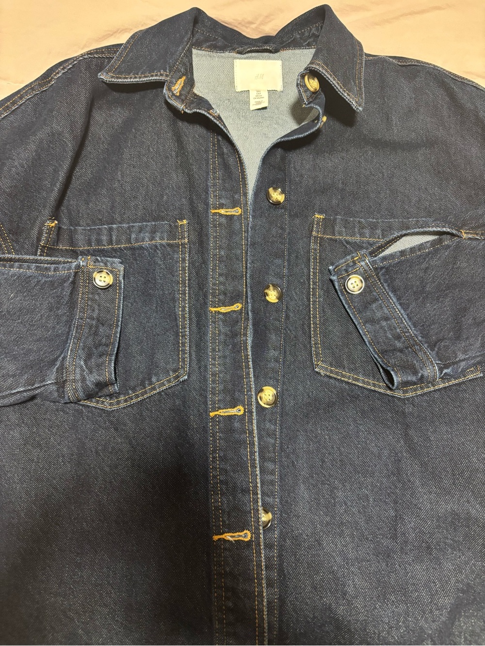 H&M Dark Blue Denim Jacket with Contrast Stitching